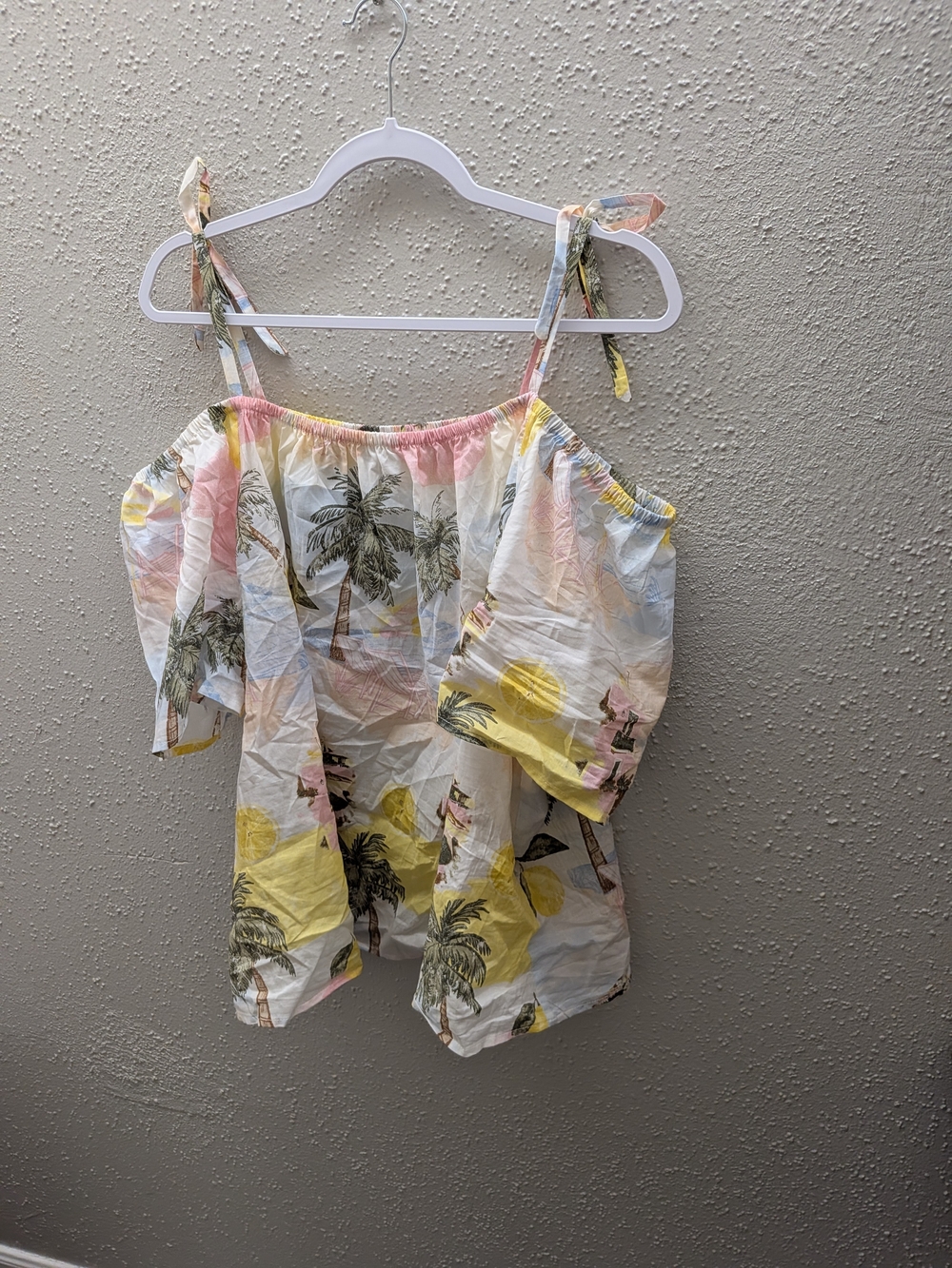 Cato Vacation Print Off-Shoulder Tie Strap Top